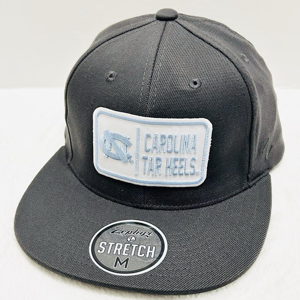 Zephyr North Carolina Tar Heels Logo Flat Hat Cap Stretch Flex Medium Charcoal
